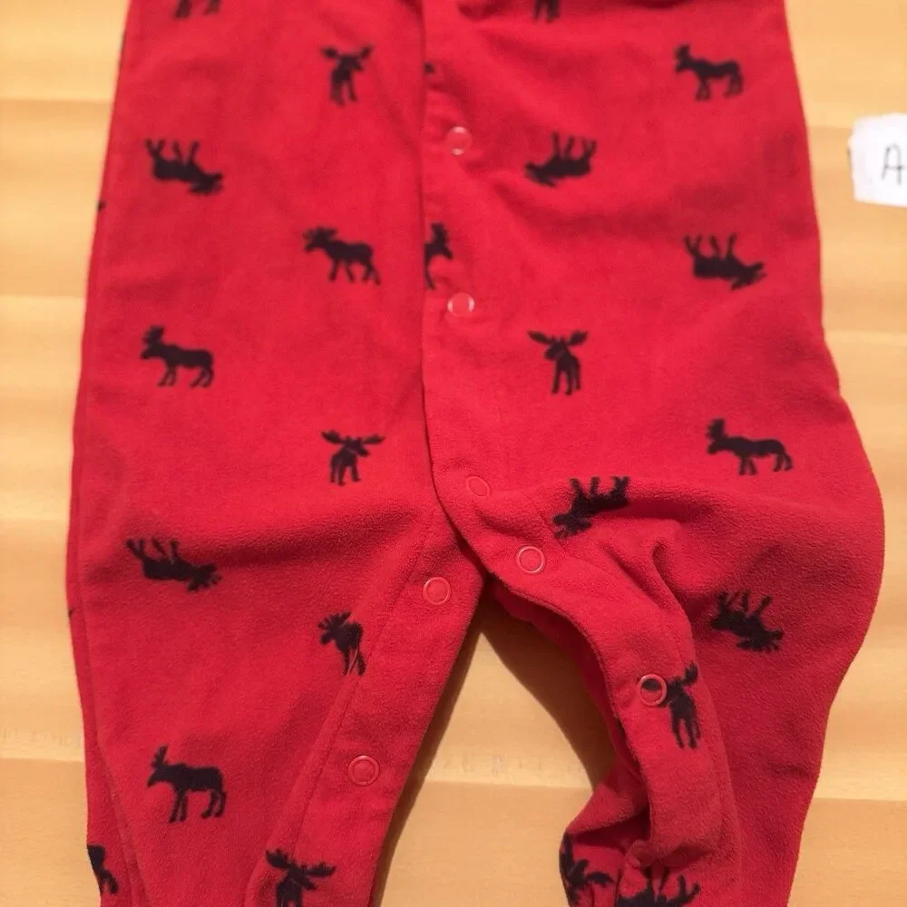 Carters Reindeer Pajama Baby 9 Months Red Footie PJ One Piece Warm Sleepwear